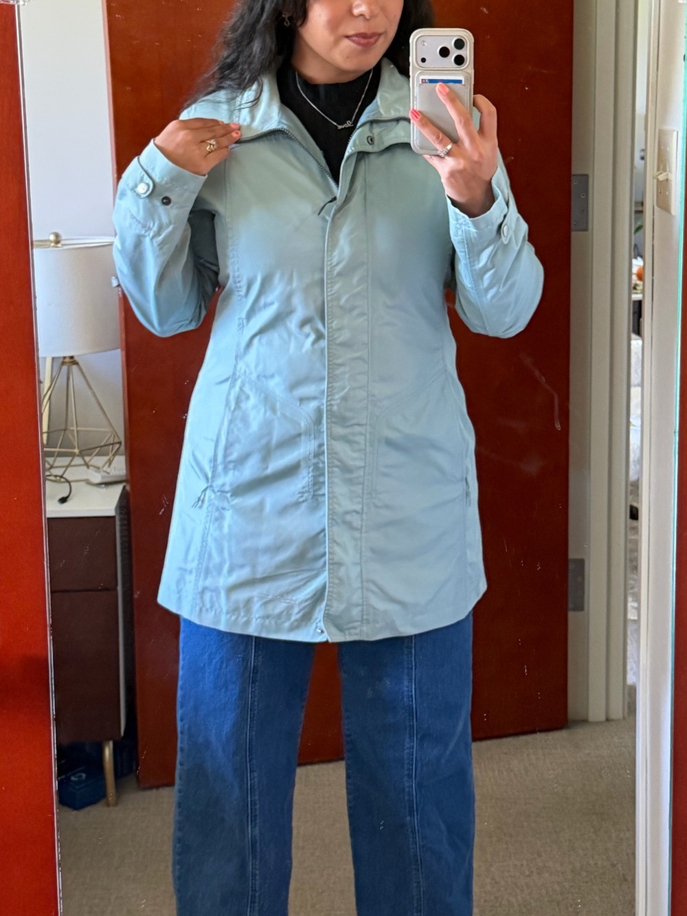 Eddie Bauer Pale Blue Mid-Length Trench Coat